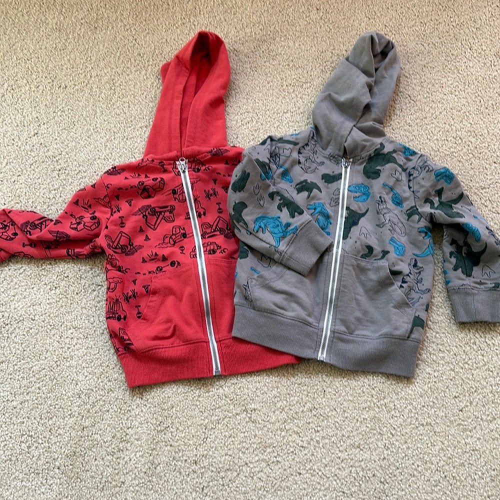 jumping beans Red and Gray Zip-Up Hoodies with Dino & Construction Prints